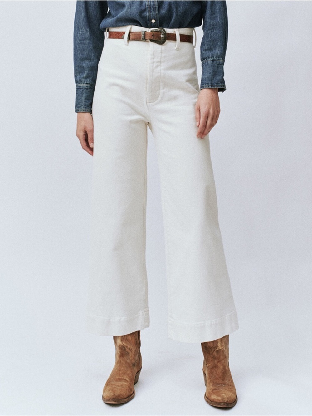 THE GREAT. Seafair Jean Vintage Stone High Rise Wide Leg Cropped | Size 26